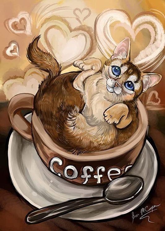 Cat Portrait Canvas - Cat & Coffee, Funny Cat - Perfect Gift For Cat Lovers, Cat Owners, Coffee Lovers - Amzanimalsgift