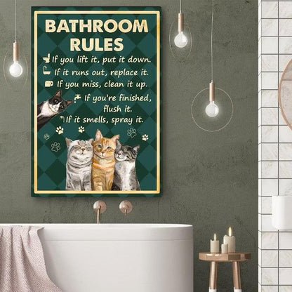 Cat Portrait Canvas - Cat Bathroom Rules - Perfect Gift For Cat Lovers, Cat Owners - Amzanimalsgift