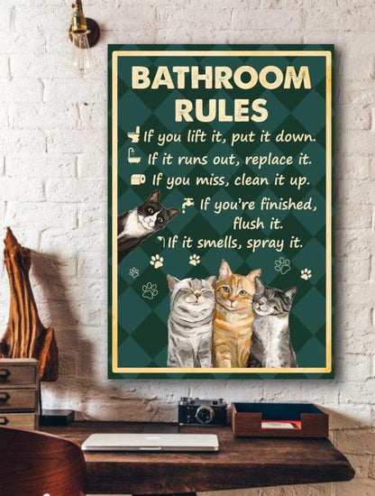 Cat Portrait Canvas - Cat Bathroom Rules - Perfect Gift For Cat Lovers, Cat Owners - Amzanimalsgift