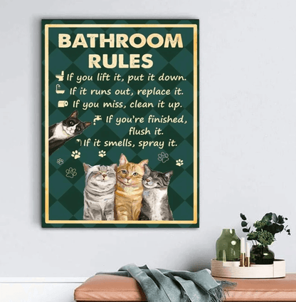 Cat Portrait Canvas - Cat Bathroom Rules - Perfect Gift For Cat Lovers, Cat Owners - Amzanimalsgift