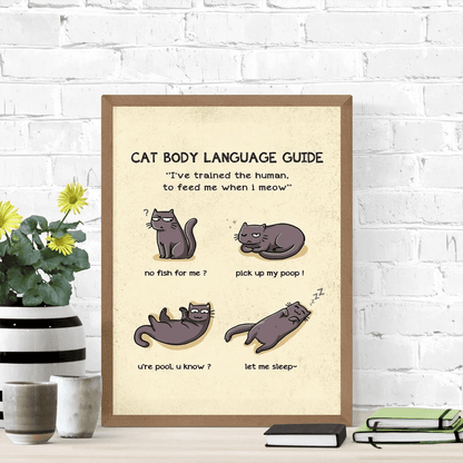 Cat Portrait Canvas - Cat Body Language Guide - Perfect Gift For Cat Lovers, Cat Owners - Amzanimalsgift