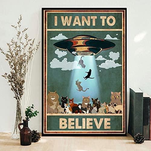Cat Portrait Canvas - Cat I Want To Believe, Funny Cat - Perfect Gift For Cat Lovers, Cat Owners - Amzanimalsgift