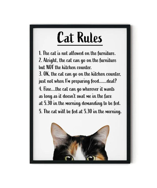 Cat Portrait Canvas - Cat Rules, Cute Cat In House - Gift For Cat Lovers, Cat Owners - Amzanimalsgift