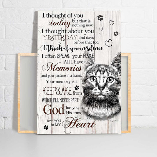 Cat Portrait Canvas, Cat Thought Of You Today I Have You In My Heart Portrait Canvas, Wall Decor Visual Art - Perfect Gift For Cat Owner - Amzanimalsgift