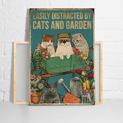 Cat Portrait Canvas - Cat Vintage Easily Distracted By Cats And Garden Canvas - Perfect Gift For Cat Lover, Friend, Family - Amzanimalsgift