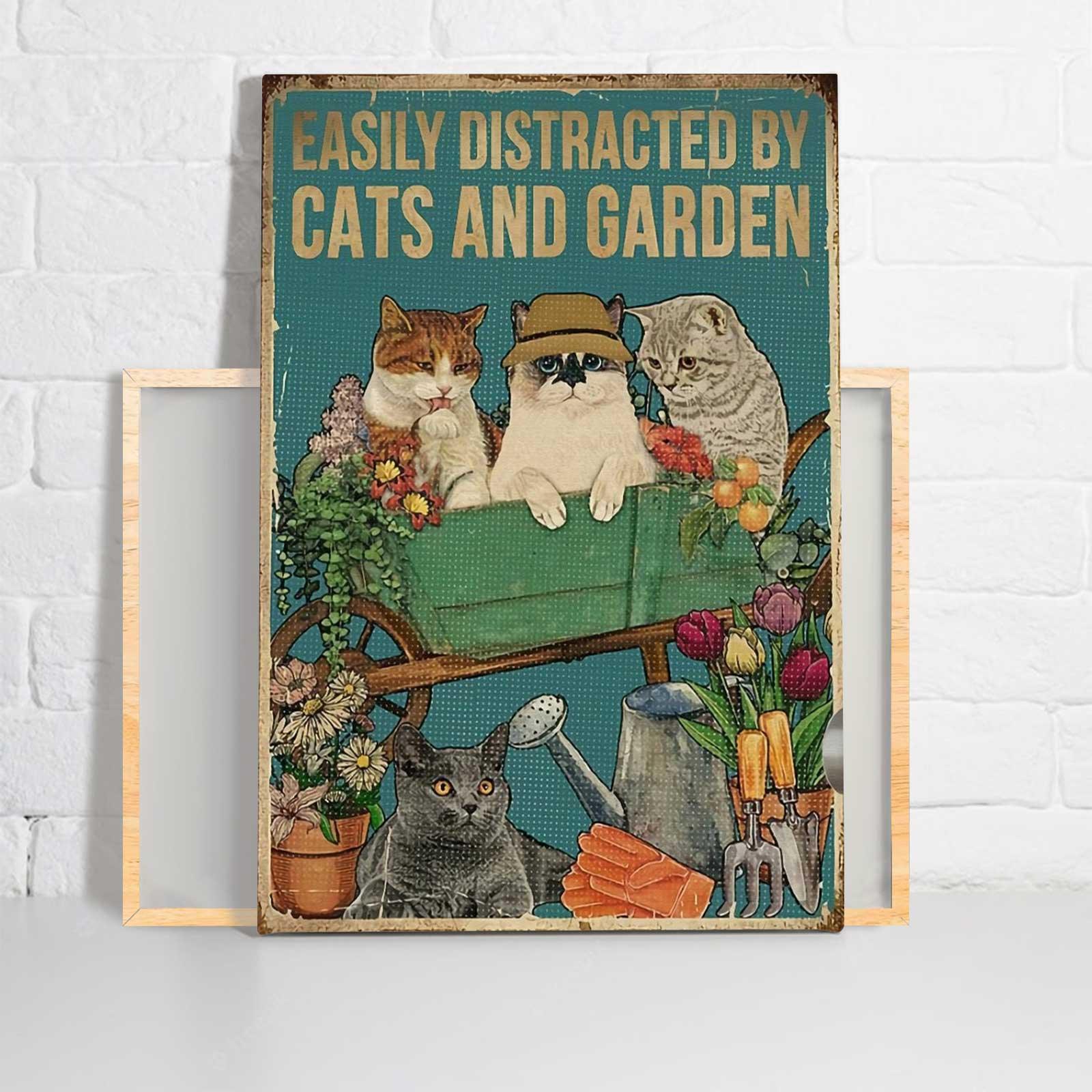 Cat Portrait Canvas, Cat Vintage Easily Distracted By Cats And Garden Portrait Canvas, Wall Decor Visual Art - Perfect Gift For Cat Lover - Amzanimalsgift