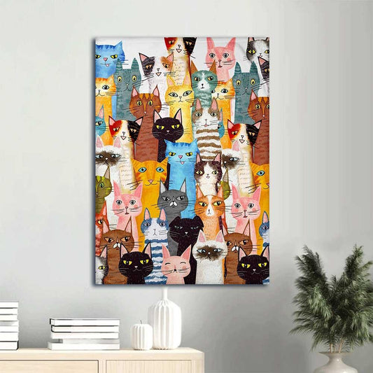 Cat Portrait Canvas, Colorful Cat Lovers Portrait Canvas, Wall Decor Visual Art - Perfect Gift For Cat Lovers, Family - Amzanimalsgift