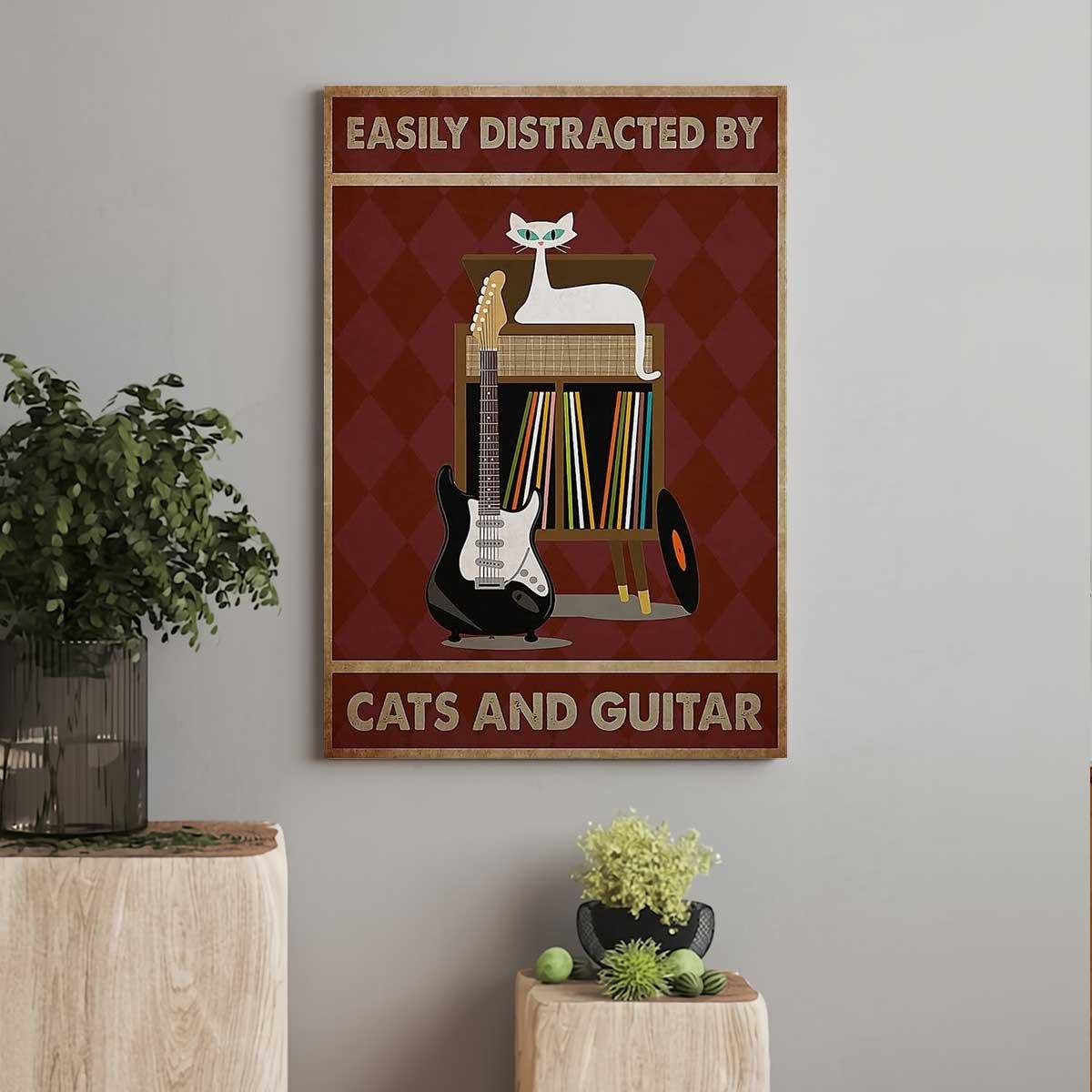 Cat Portrait Canvas - Easily Distracted By Cats And Guitar, Cute Cat Premium Wrapped Canvas - Gift For Cat Lovers, Guitar Lovers, Family, Friends - Amzanimalsgift