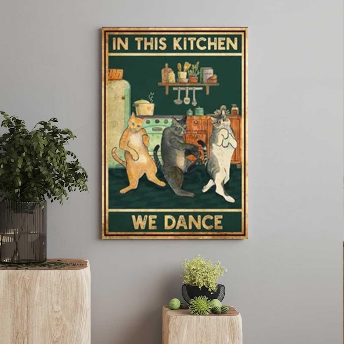 Cat Portrait Canvas - Funny Cat In This Kitchen We Dance Premium Wrapped Canvas - Gift For Cat Lovers, Kitchen Decor, Family, Friends - Amzanimalsgift