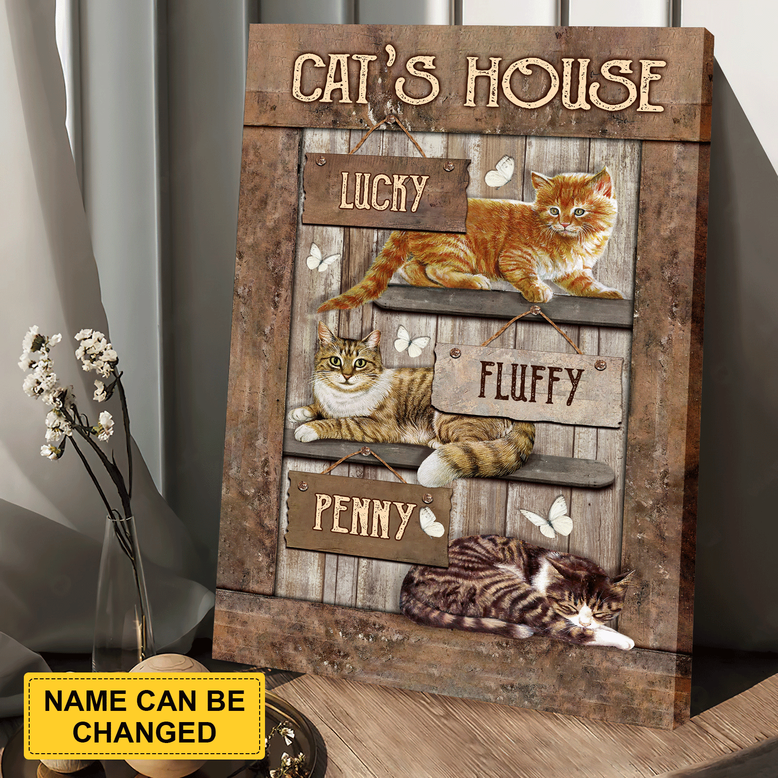 Cat Portrait Canvas - Personalized Cat Memorial Canvas - Adorable cats, White butterfly, Verse of the day, Today I choose joy- Custom Gift For Cat Lovers - Amzanimalsgift