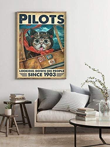 Cat Portrait Canvas - Pilots Looking Down On People Since 1903 Canvas - Perfect Gift For Cat Lover, Friend, Family - Amzanimalsgift