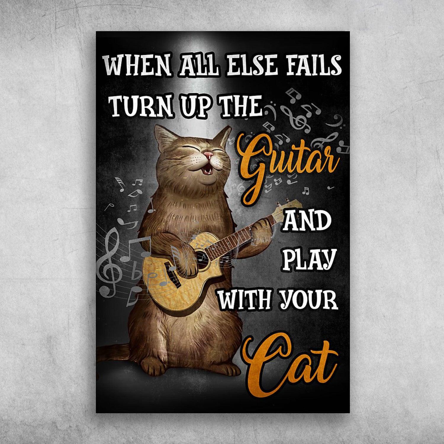 Cat Portrait Canvas - Playing Guitar When All Else Fails,Turn Up The Guitar And Play With Your Cat Canvas - Perfect Gift For Cat Lover, Friend, Family - Amzanimalsgift