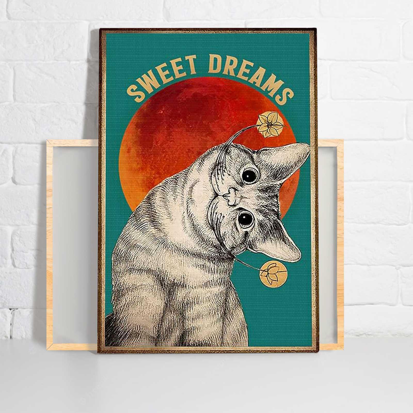 Cat Portrait Canvas - Sweet Dreams Cat, Vintage Cat Portrait Canvas- Gift For Cat Lovers, Cat Owner, Friends, Family - Amzanimalsgift