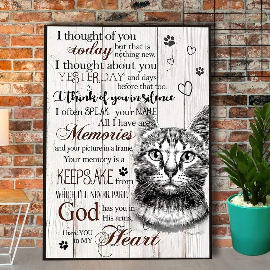 Cat Portrait Canvas - Thought Of You Today I Have You In My Heart Canvas - Perfect Gift For Cat Lover, Friend, Family - Amzanimalsgift