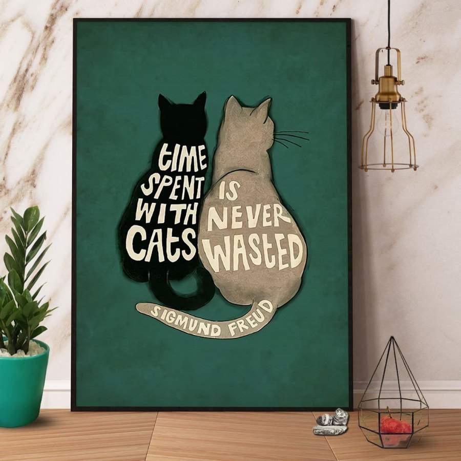 Cat Portrait Canvas - Time Spent With Cats Is Never Wasted Retro Canvas - Perfect Gift For Cat Lover, Friend, Family - Amzanimalsgift