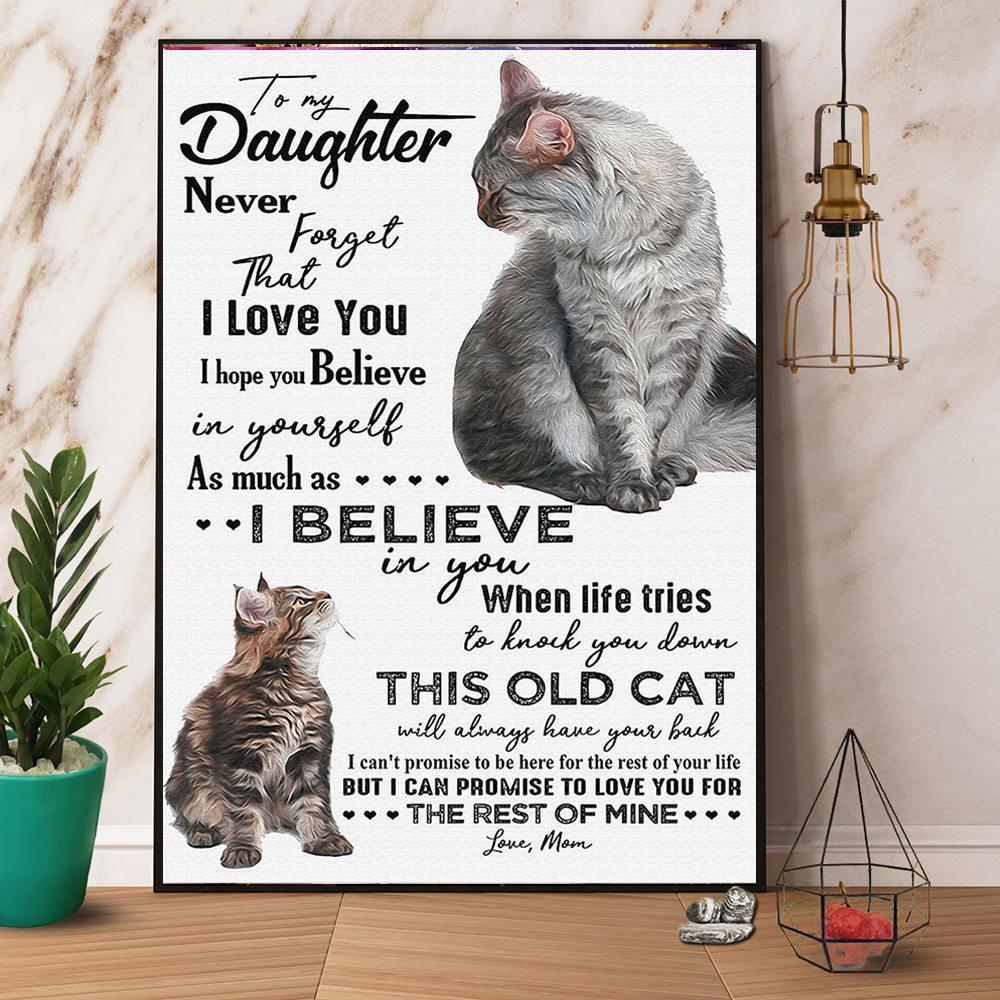 Cat Portrait Canvas To Daughter From Mom - Never Forget That I Love You Canvas - Perfect Gift For Cat Lover, To Daughter From Mom - Amzanimalsgift