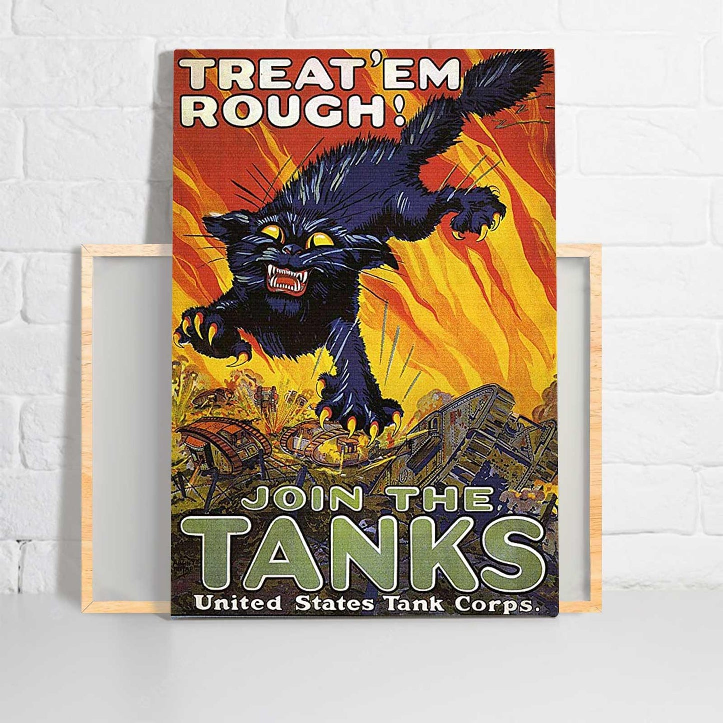 Cat Portrait Canvas - Treat'Em Rough Join The Tanks United States Tank Corps Canvas - Perfect Gift For Cat Lover, Friend, Family - Amzanimalsgift