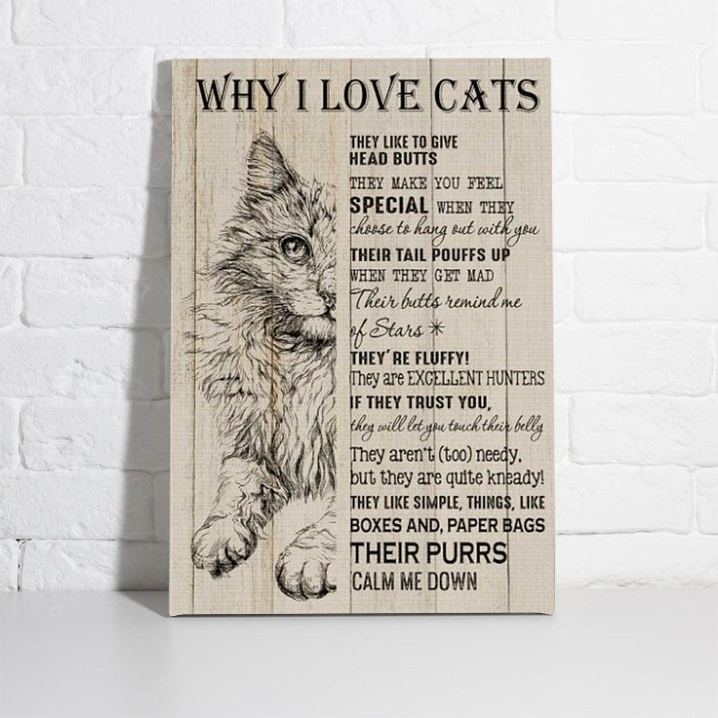 Cat Portrait Canvas - Why I Love Cats Their Purrs Calm Me Down Canvas - Perfect Gift For Cat Lover, Friend, Family - Amzanimalsgift