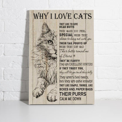 Cat Portrait Canvas - Why I Love Cats Their Purrs Calm Me Down Canvas - Perfect Gift For Cat Lover, Friend, Family - Amzanimalsgift