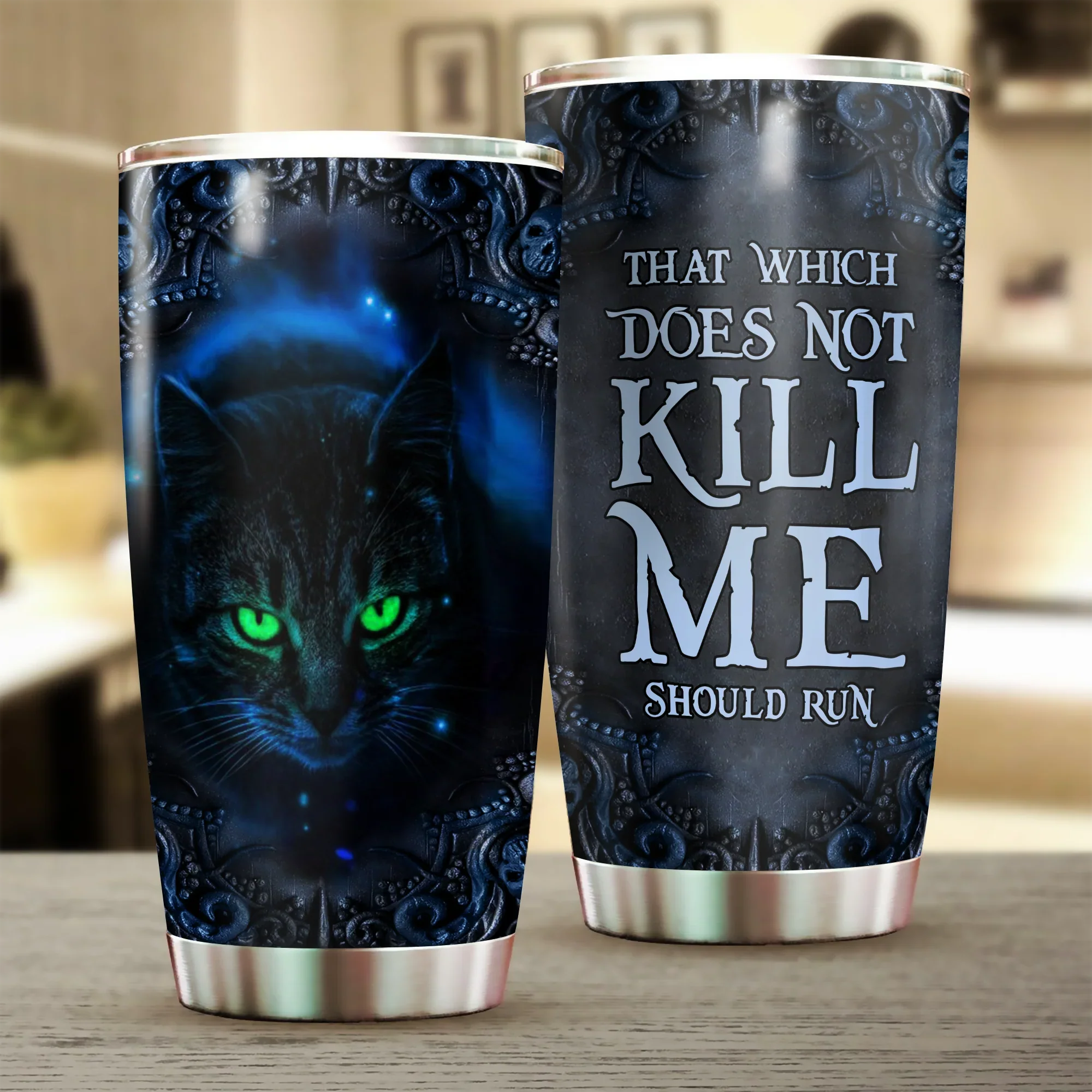 Cat Tumbler, Gift for Cat Lovers, Cat Mom Dad, Mother's Day, Couples, Husband, Wife, Parents, Lovers, That Which Does Not Kill Me Should Run - Amzanimalsgift