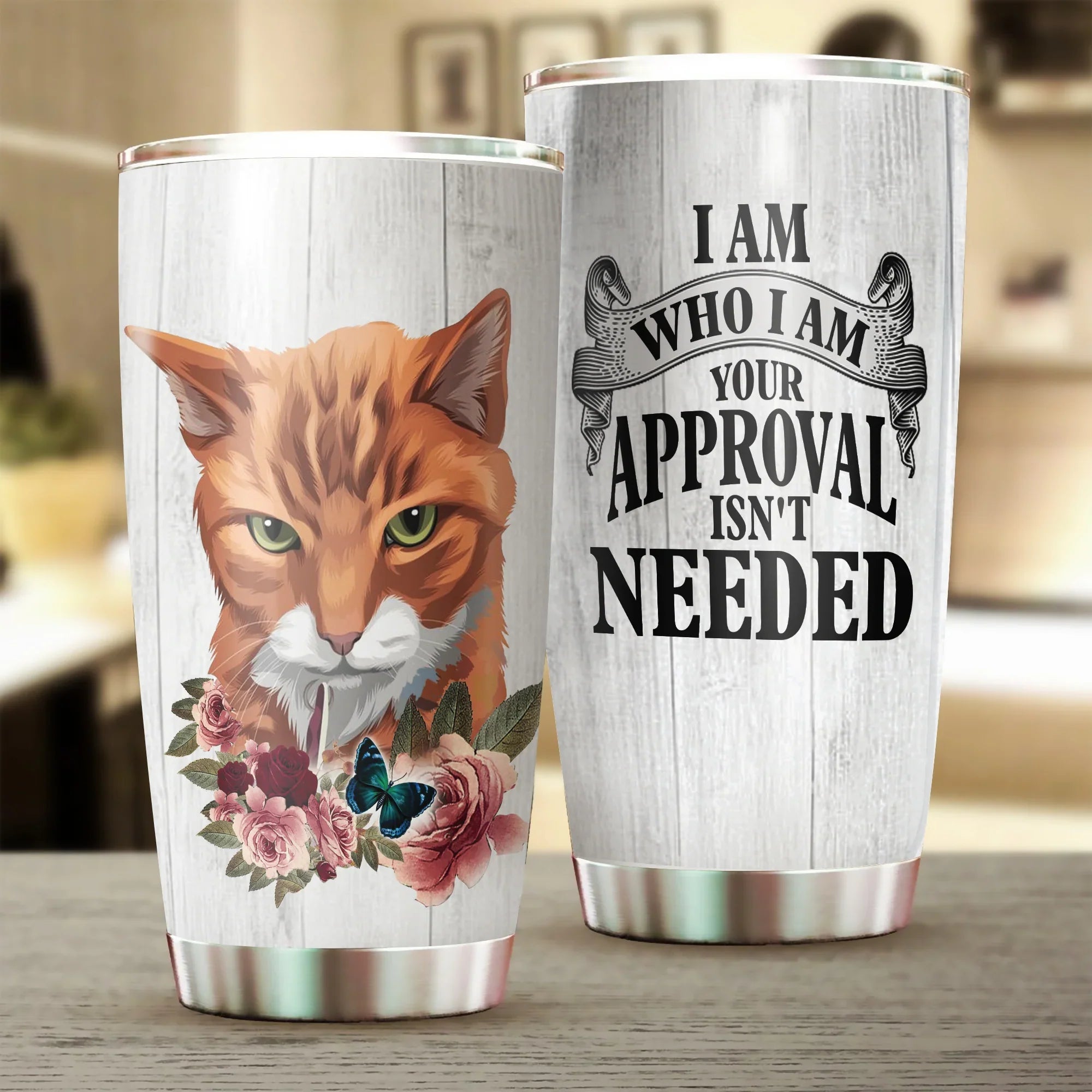 Cat Tumbler, Gift for Cat Lovers, Cat Mom Dad, Mother's Day, Couples, Husband, Wife, Parents, Lovers, Who I Am Your Approval Isn't Needed - Amzanimalsgift