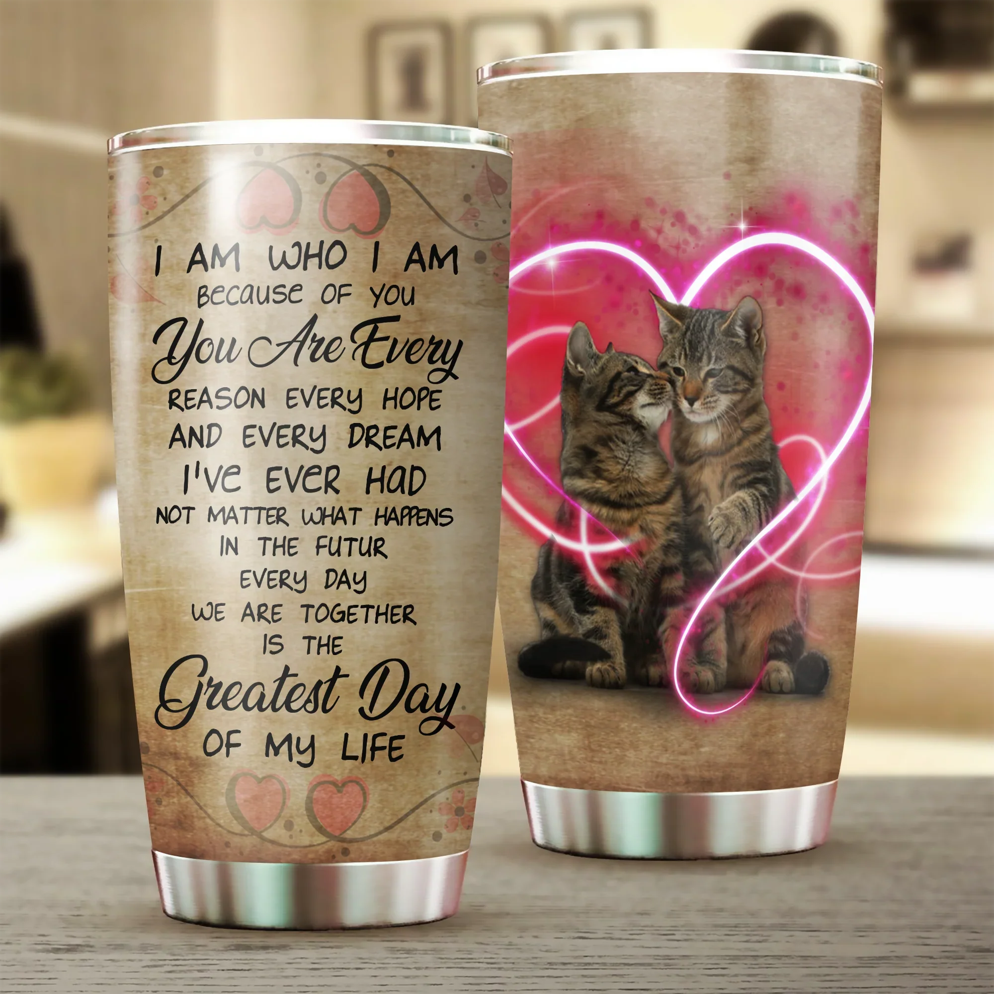 Cat Tumbler, Heart Cute Cat Couple, Gift for Cat Lovers, Cat Mom Dad, Mother's Day, Couples, Husband, Wife, Lovers, Greatest Day Of My Life Tumbler - Amzanimalsgift