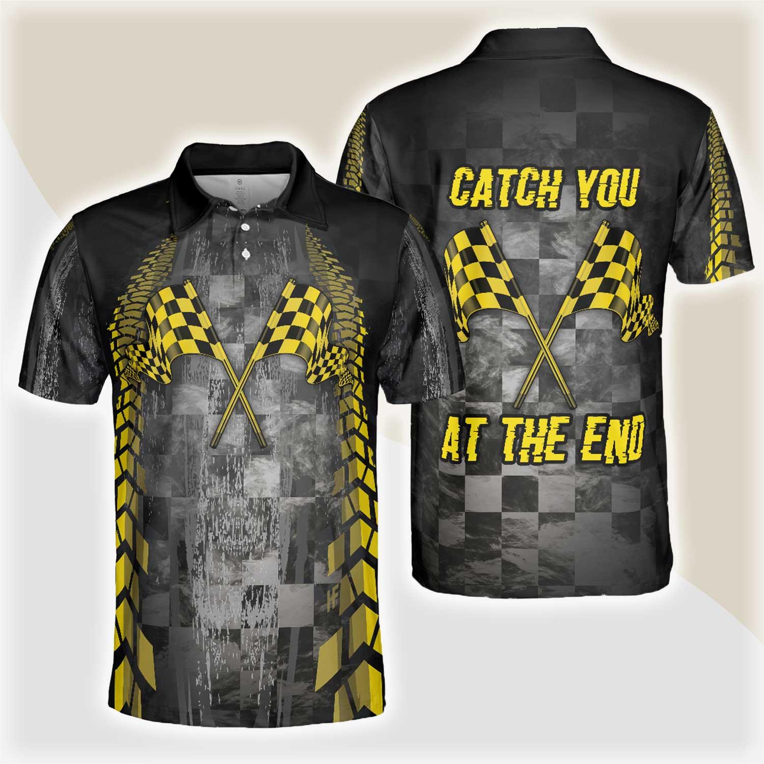 Catch You At The End Racing Short Sleeve Polo Shirt, Checker Pattern Race Polo Shirt, Best Racer Shirt For Men, Polo Shirt Gift For Men - Amzanimalsgift