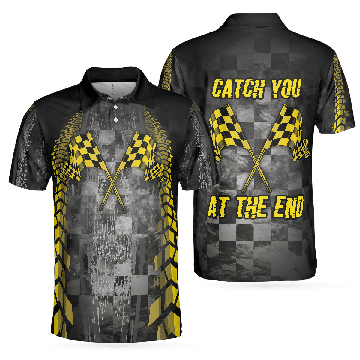 Catch You At The End Racing Short Sleeve Polo Shirt, Checker Pattern Race Polo Shirt, Best Racer Shirt For Men, Polo Shirt Gift For Men - Amzanimalsgift