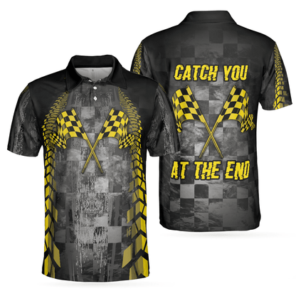 Catch You At The End Racing Short Sleeve Polo Shirt, Checker Pattern Race Polo Shirt, Best Racer Shirt For Men, Polo Shirt Gift For Men - Amzanimalsgift