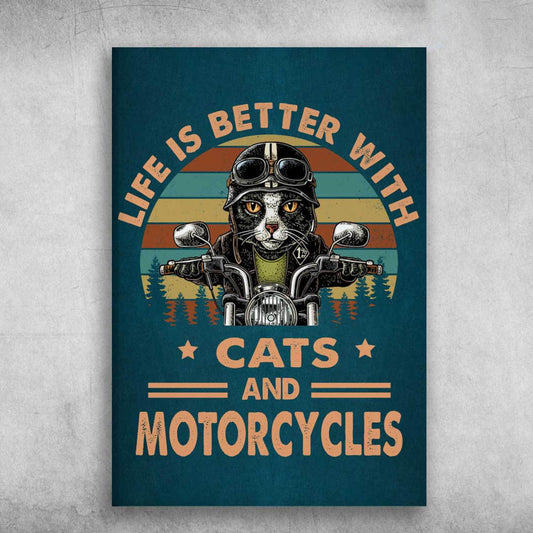 Cats And Motorcycles Portrait Canvas - Life Is Better With Cats And Motorcycles - Gift For Family, Lovers Dog Portrait Canvas, Wall Decor Visual Art - Amzanimalsgift