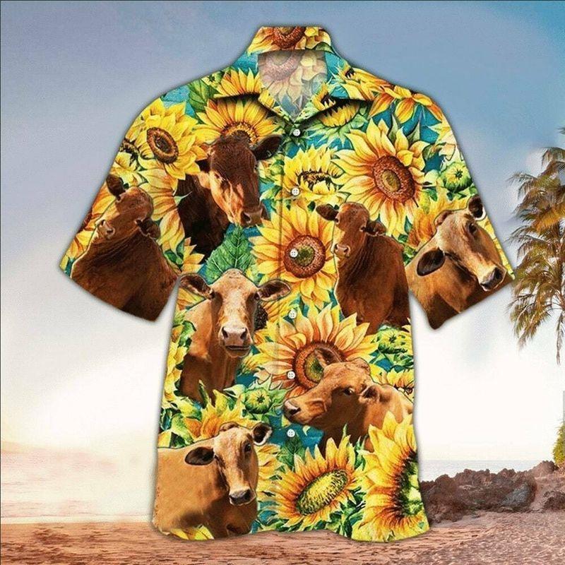 Cattle Aloha Hawaiian Shirt - Cow Brown Hawaiian Shirt, Sunflower Pattern Hawaiian Shirt For Men & Women, Cattle Lover - Amzanimalsgift