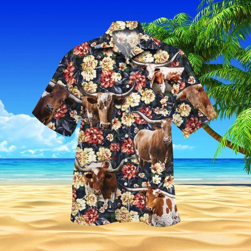 Cattle Aloha Hawaiian Shirt - Texas Longhorn Cattle Hawaiian Shirt, Tropical Flower Hawaiian Shirt For Men & Women, Cattle Lover, Fammer - Amzanimalsgift