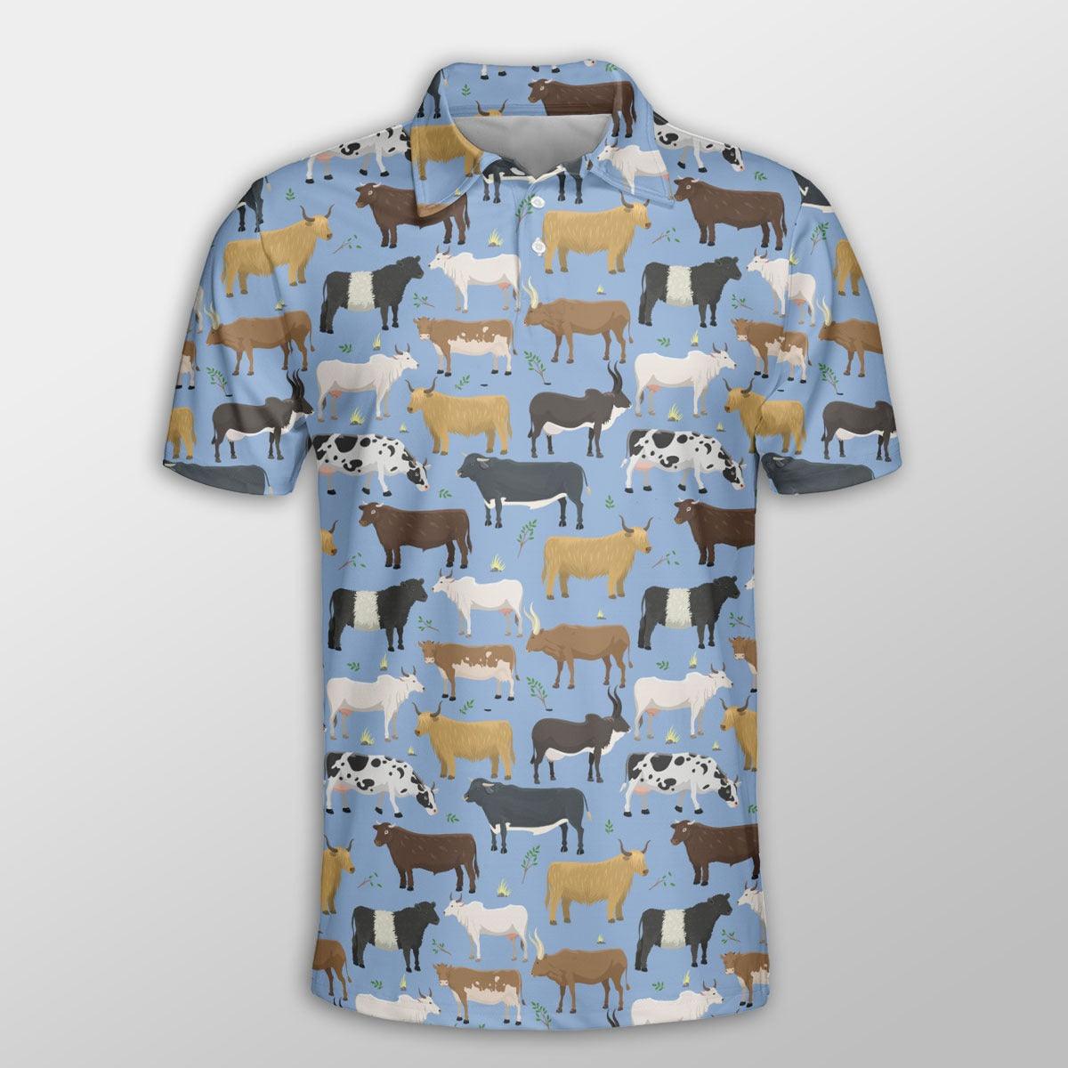 Cattle Men Polo Shirts - Cattle Pattern Button Shirts For Men - Perfect Gift For Cattle Lovers, Farm Lovers - Amzanimalsgift
