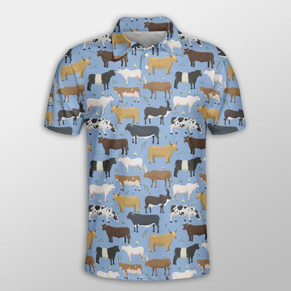 Cattle Men Polo Shirts - Cattle Pattern Button Shirts For Men - Perfect Gift For Cattle Lovers, Farm Lovers - Amzanimalsgift