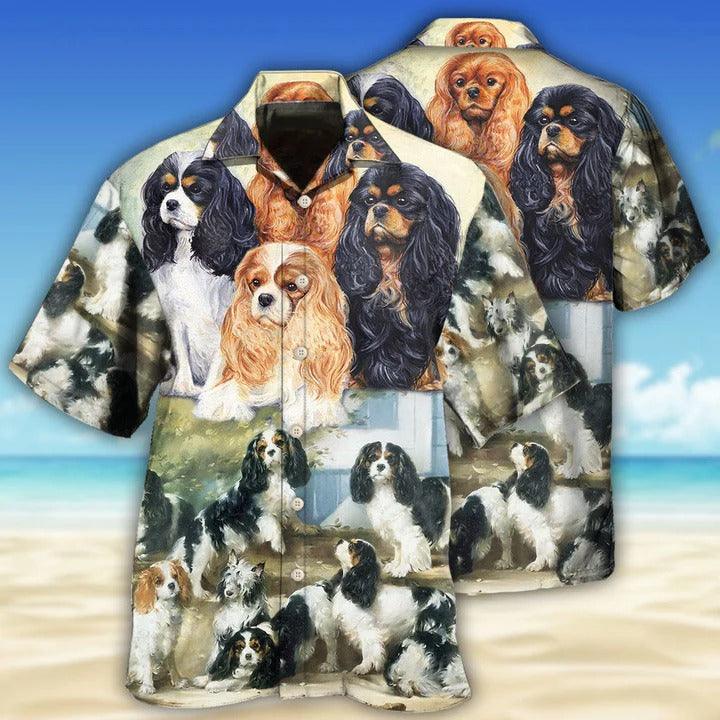 Cavalier King Charles Spaniel Aloha Hawaii Shirt - Spaniel Dog Painting Art Lover Hawaiian Shirt For Summer - Perfect Gift For Dog Lovers, Friend, Family - Amzanimalsgift