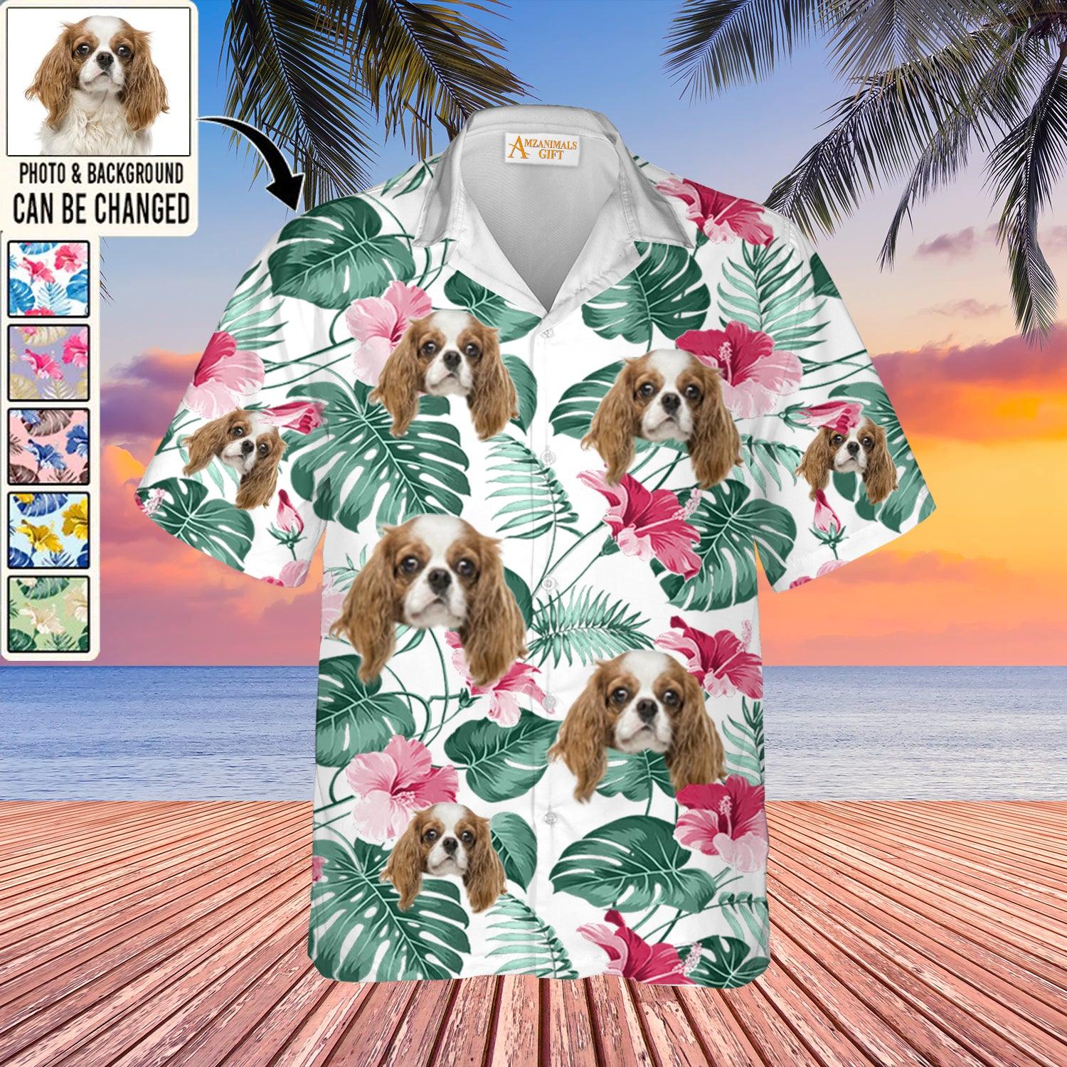 Cavalier King Charles Spaniel Face Custom Aloha Hawaii Shirt - Dog Custom Photo With Tropical Pattern Personalized Hawaiian Shirt - Perfect Gift For Dog Lovers, Friend, Family - Amzanimalsgift