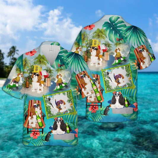 Cavalier King Charles Spaniel Hawaiian Shirt, Dog Surfing Aloha Shirt For Men - Perfect Gift For Cavalier Lovers, Husband, Boyfriend, Friend, Family - Amzanimalsgift