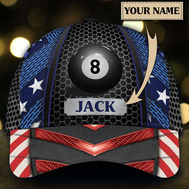 Customized Billiard Cap, Billiard Pools American Flag Personalized Name 3D Hats, Best Billiard Pool Hat For Billiard Players