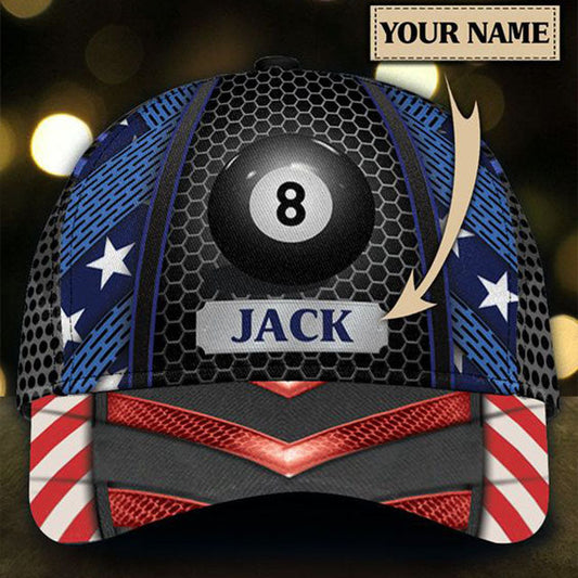 Customized Billiard Cap, Billiard Pools American Flag Personalized Name 3D Hats, Best Billiard Pool Hat For Billiard Players