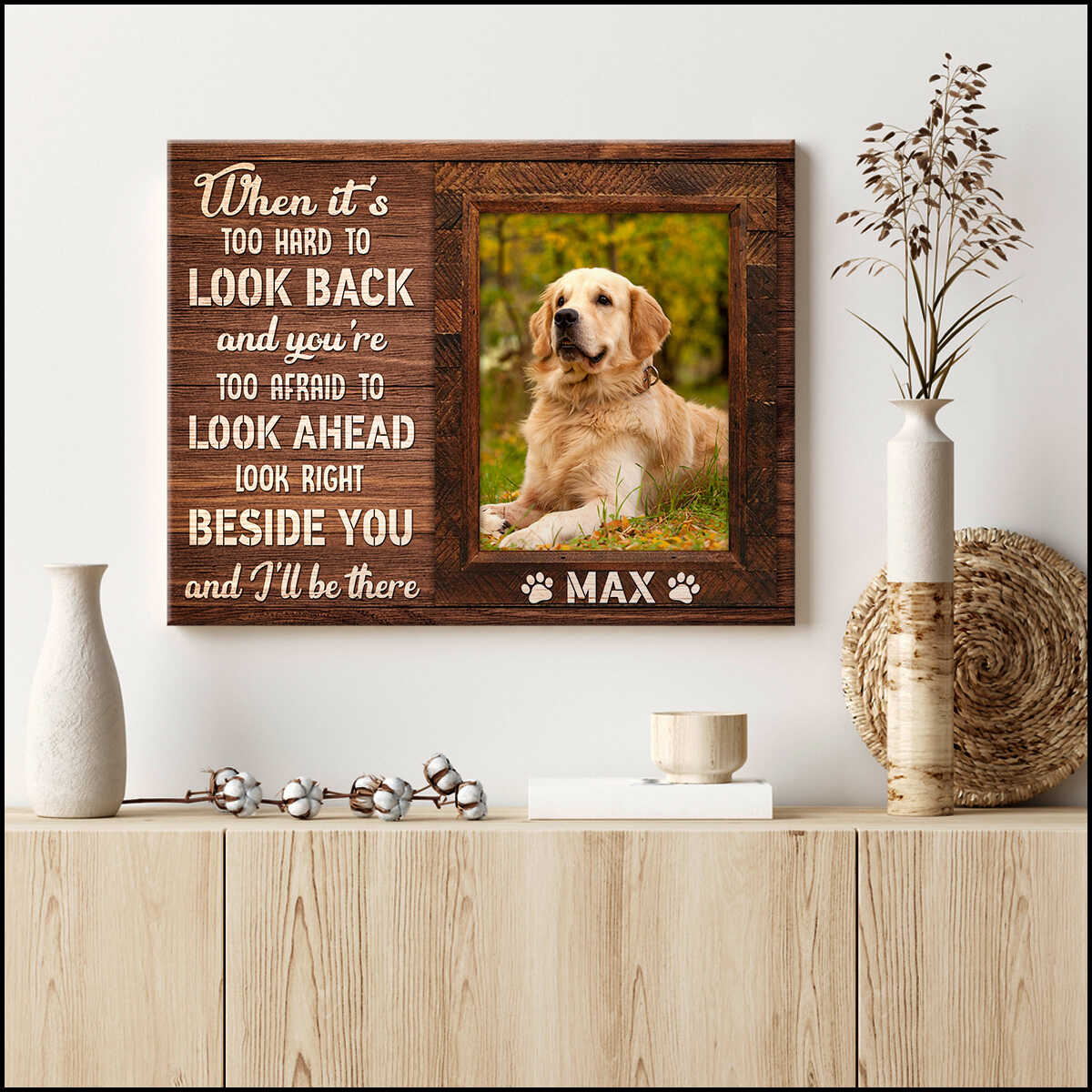 Custom Name & Photo Dog Premium Wrapped Landscape Canvas, When It Is Too Hard To Look Back Personalized Dog Canvas - Perfect Gift For Dog Lovers