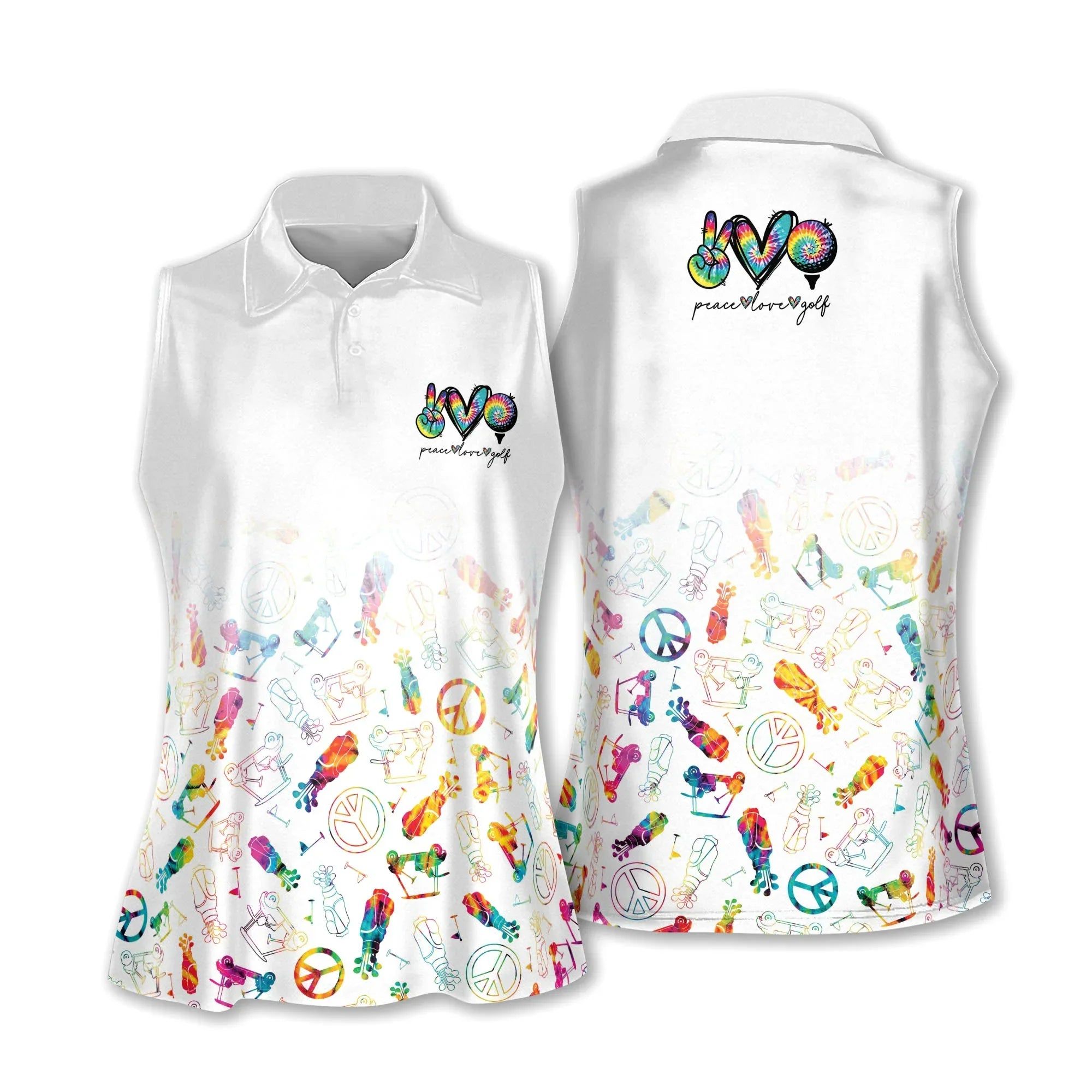 Golf And Hippie Women Polo Shirt, Peace Love Golf Tie Dye Women Polo Shirt, Golf Icon Watercolor Polo Shirt - Gift For Mother's Day, Golfers, Female