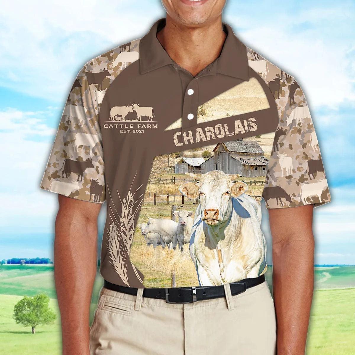 Charolais Men Polo Shirts For Summer - Charolais Camo Pattern Polo Shirts For Men - Perfect Gift For Charolais Lovers, Cattle Lovers - Amzanimalsgift