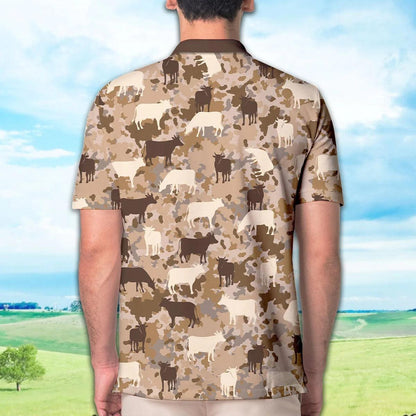 Charolais Men Polo Shirts For Summer - Charolais Camo Pattern Polo Shirts For Men - Perfect Gift For Charolais Lovers, Cattle Lovers - Amzanimalsgift