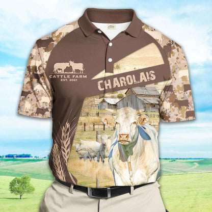 Charolais Men Polo Shirts For Summer - Charolais Camo Pattern Polo Shirts For Men - Perfect Gift For Charolais Lovers, Cattle Lovers - Amzanimalsgift
