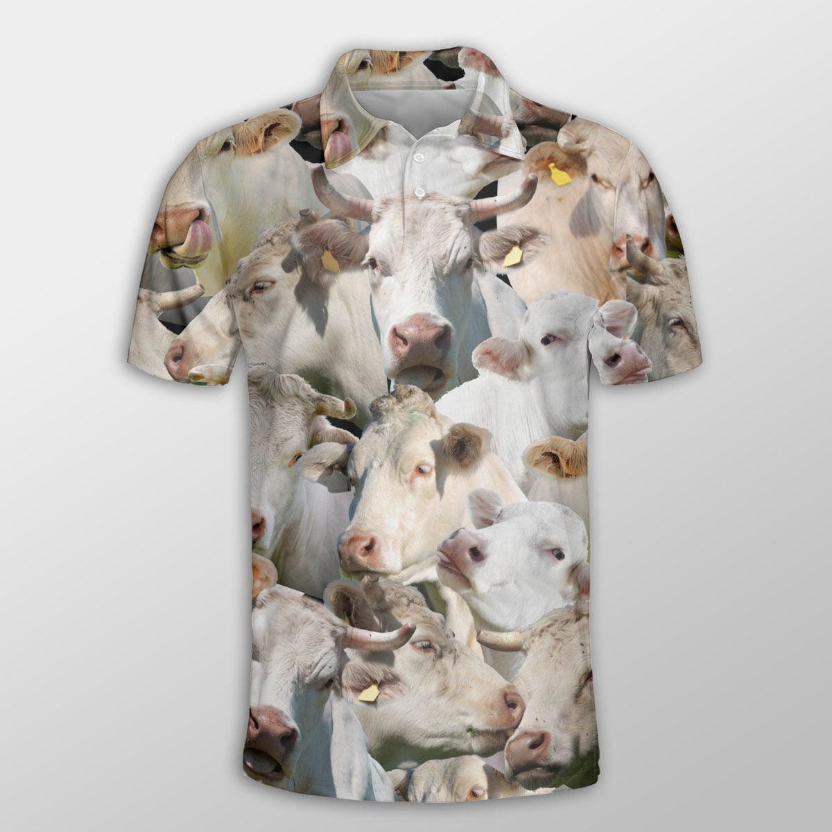 Charolais Men Polo Shirts For Summer - Charolais Herd Pattern Button Shirts For Men - Perfect Gift For Charolais Lovers, Cattle Lovers - Amzanimalsgift