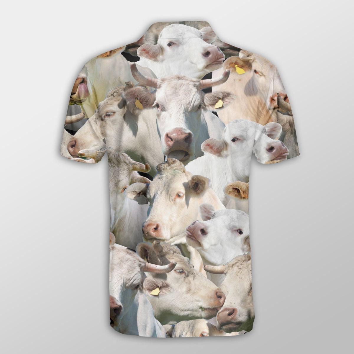 Charolais Men Polo Shirts For Summer - Charolais Herd Pattern Button Shirts For Men - Perfect Gift For Charolais Lovers, Cattle Lovers - Amzanimalsgift