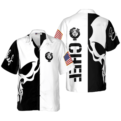 Chef Hawaiian Shirt, Skull Chef American Flag Aloha Shirt For Men - Perfect Gift For Chef, Husband, Boyfriend, Friend, Family - Amzanimalsgift