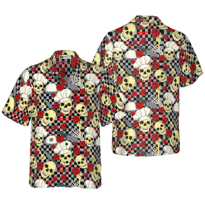 Chef Hawaiian Shirt, Skulls in Chef Hats and Red Roses Patterned Aloha Shirt For Men - Gift For Chef, Family, Friends - Amzanimalsgift