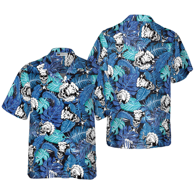 Chef Hawaiian Shirt, Tropical Leaves Blue Chef Aloha Shirt For Men - Gift For Chef, Husband, Boyfriend, Family, Friends - Amzanimalsgift