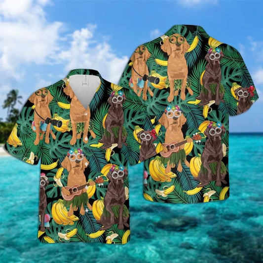 Chesapeake Bay Retriever Hawaiian Shirt, Tropical Summer Leaves Aloha Shirt For Men - Perfect Gift For Chesapeake Bay Retriever Lovers, Friend, Family - Amzanimalsgift